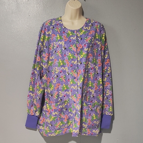 Butterfly 🦋  Bees 🐝 Worms 🐛 Ladybug 🐞 Print Women's Nurse Scrub Jacket - Picture 7 of 17